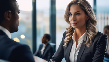 A skilled business negotiator engaged in a high-stakes negotiation in a formal setting, reflecting the intensity and strategic nature of professional business discussions.