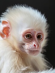 Albino monkey. Studio photography of an ape in white color.