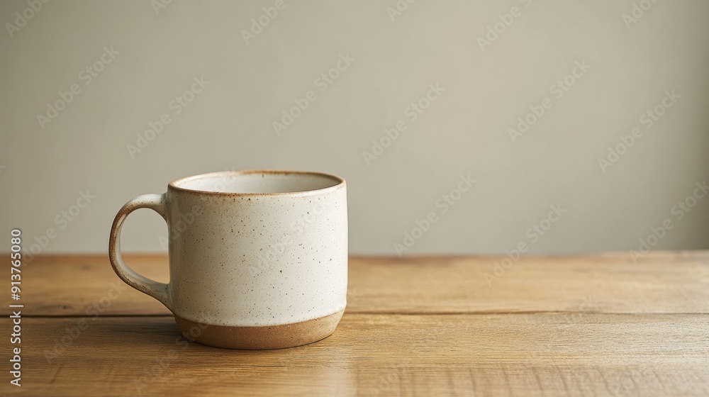 Aufkleber a closeup view of a minimalist ceramic mug resting on a smooth wooden table, showcasing its clean li