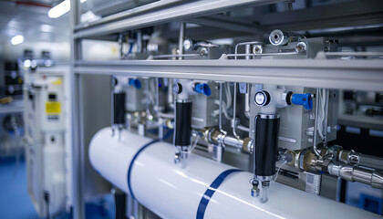 Filtration Process: Illustrate a reverse osmosis unit's filtration process in detail, focusing on the removal of impurities and the output of pure water. Highlight the advanced engineering behind