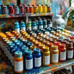Front View of Colorful Art Supplies