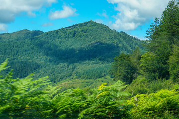 Landscapes in the way to Kolitza chapel on the top of a mountain in the Basque country Balmaseda...