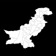 Pakistan map with administrative territory. Vector illustration.