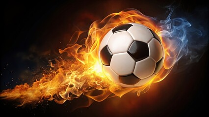 Naklejka premium Soccer ball engulfed in flames , sports, fire, heat, blazing, soccer, burning, ball, hot, flames, concept, danger, competition