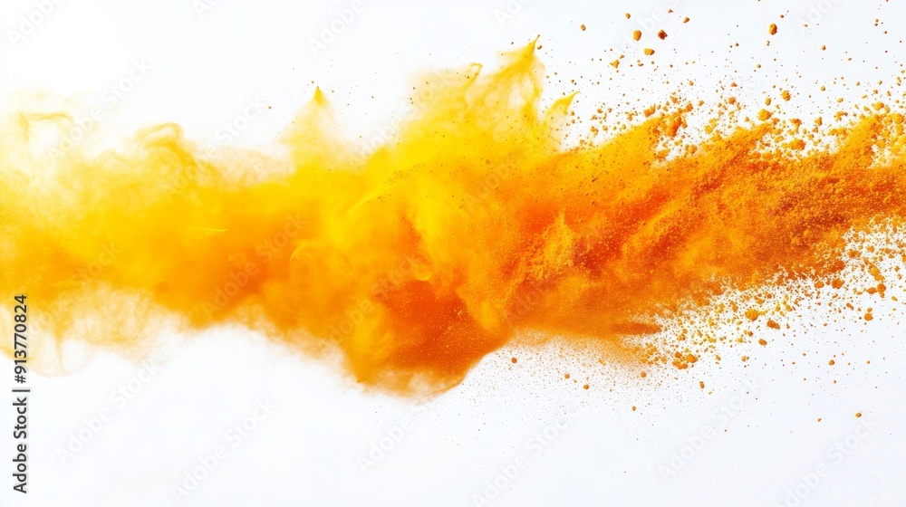 Poster an explosive burst of yellow and orange paint powder fills the air, creating a dynamic display of co