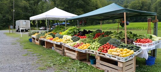 Fototapeta premium Local Farm Stand with Fresh Produce - Community Supported Agriculture (CSA) Market in Rural Setting