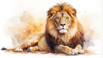 Obraz premium Watercolor painting of a lion on white background, watercolor, wildlife, lion, animal, art, painting, isolated, background, artistic