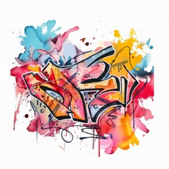 Fototapeta premium Watercolor painting of a graffiti piece blending different textures, on isolated white background