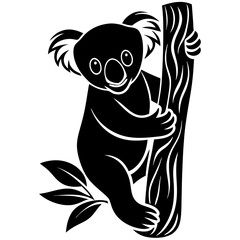 
koala silhouette vector, koala clinging to tree silhouette vector illustration
