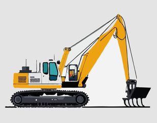 Construction equipment excavator crane for transporting goods and building construction. flat design vector illustration isolated white background