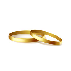 Pair of 3d gold wedding rings isolated on white background.Vector stock illustration.