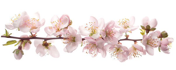 Delicate Pink Blossoms Bloom on Branch Against a Transparent Background,  Spring Flowers with a Clean Aesthetic