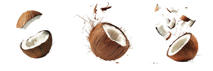 Set of A coconut falling isolated on transparent background