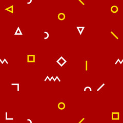 11 Seamless white and black geometric pattern in maroon backround. Hipster Memphis style. Hipster memphis pattern with geometric shapes
