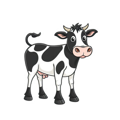 Fototapeta premium Cartoon Cow with Black and White Spots and Pink Nose, generative ai image