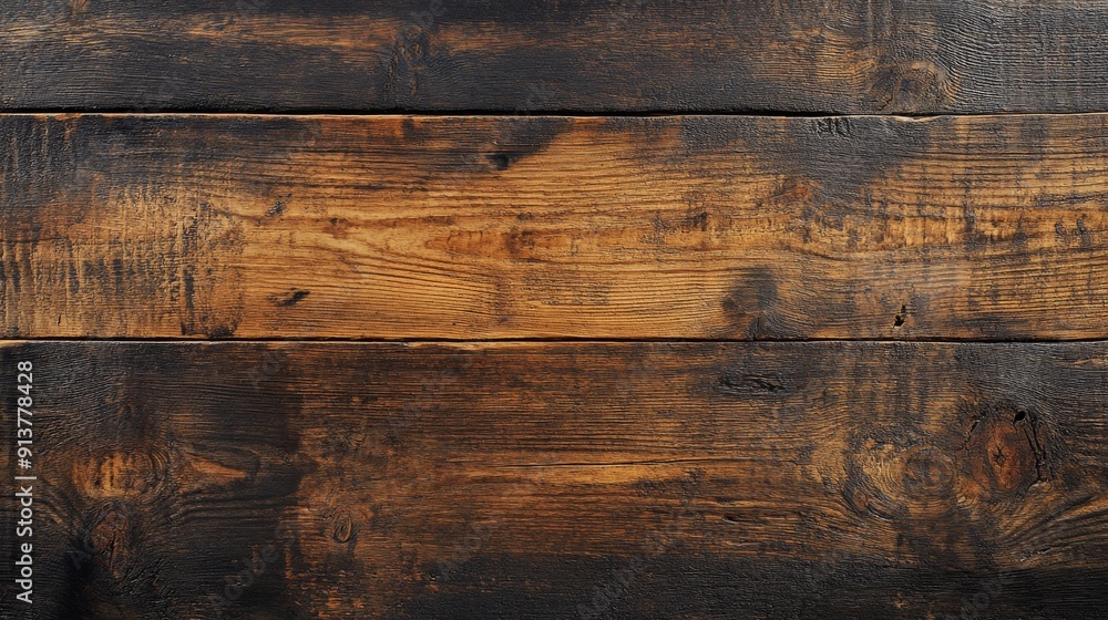 Poster aged wooden table surface shows rustic charm with its well-worn weathered texture, perfect for displ