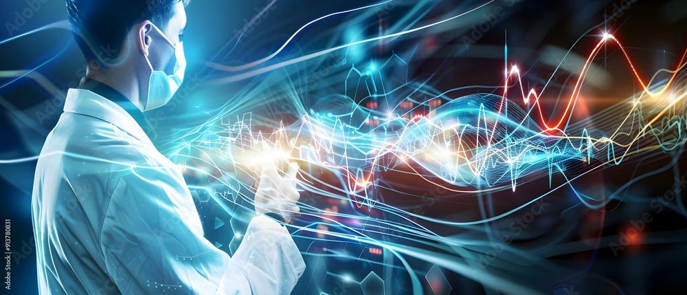 Poster scientist exploring digital data.