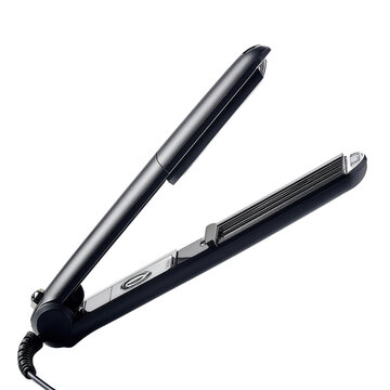 A sleek black hair straightener designed for smooth and shiny hair styling, perfect for achieving a polished look.