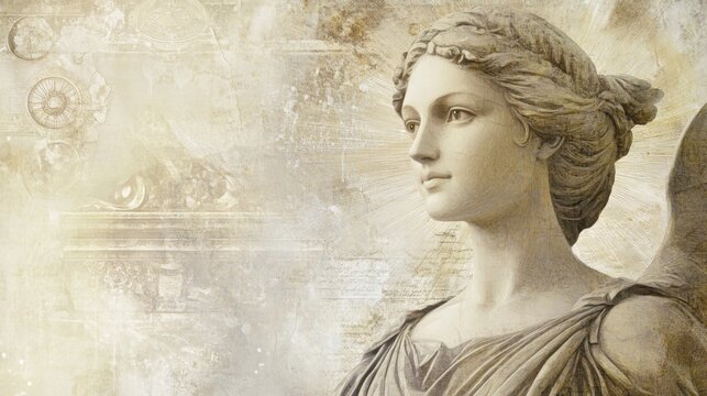 Ethereal Elegance: Calliope, the Muse of Epic Poetry, Radiates Inspiration Amidst Classical Symbols and Serene Light