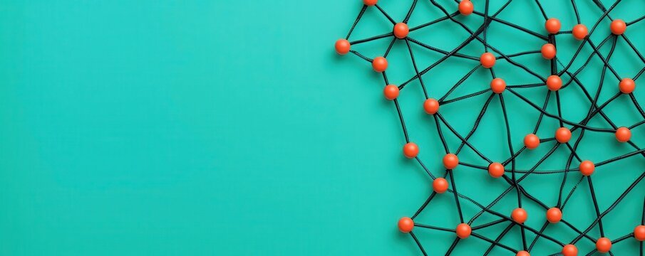 Neural networks, interconnected nodes, flat design illustration