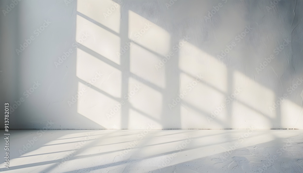 Aufkleber a bright white room with light shining through the window, casting soft shadows on an empty wall. cr
