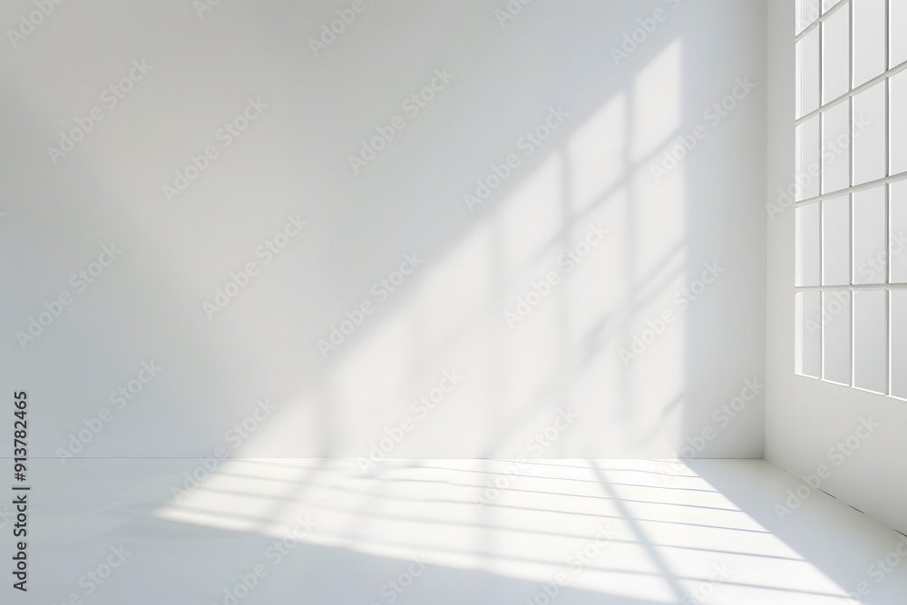 Aufkleber a bright white room with light shining through the window, casting soft shadows on an empty wall. cr