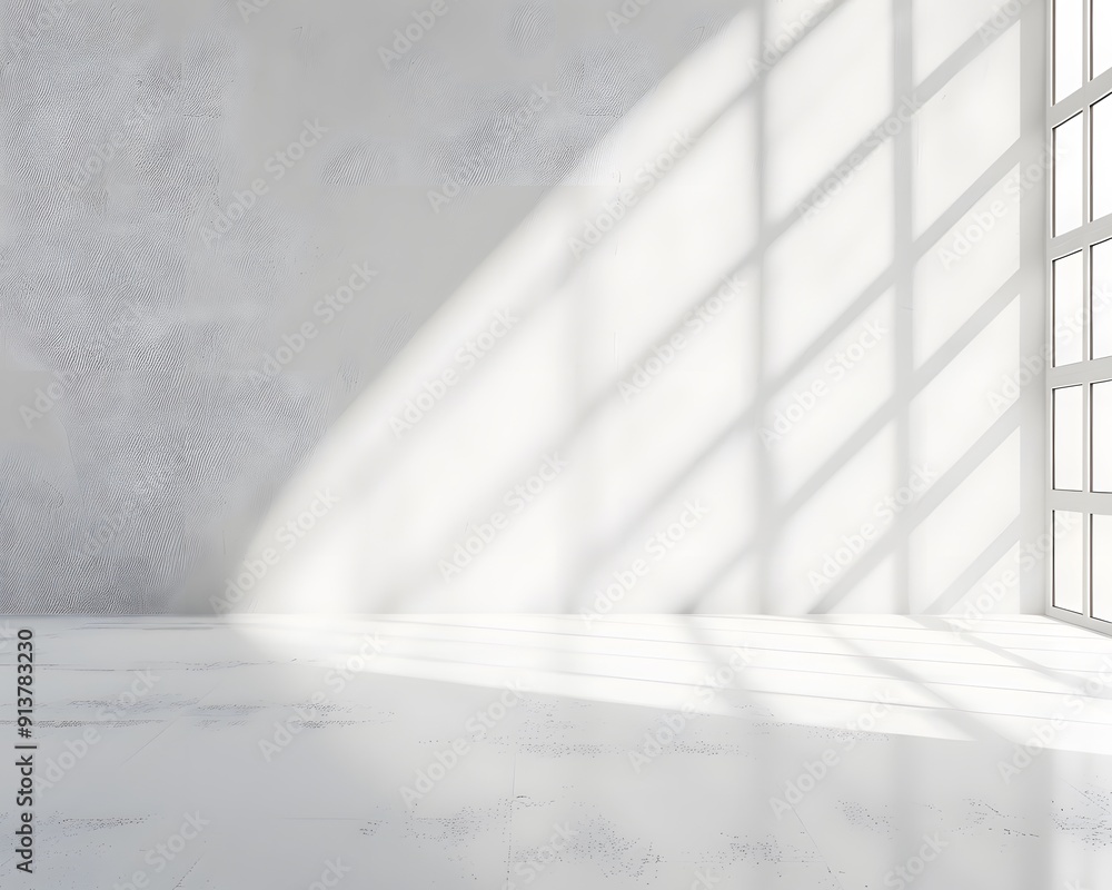 Aufkleber a bright white room with light shining through the window, casting soft shadows on an empty wall. cr