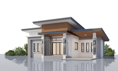 Architecture 3d rendering illustration of modern minimal house on white background