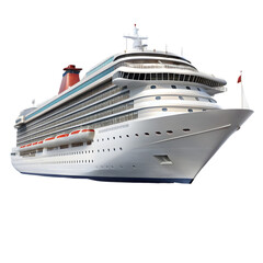 A large white cruise ship with a blue stripe on the side on transparent background