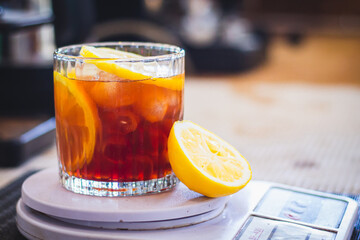 Lemon Iced Tea. Made from black tea, lemon juice, simple syrup, and ice