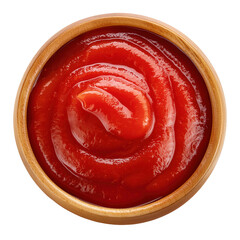 Delicious red ketchup in a wooden bowl, perfect for enhancing your meals and adding a burst of flavor.