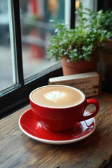 Fototapeta premium Red coffee cup with frothy