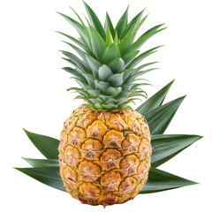 Fototapeta premium Fresh and vibrant pineapple with green leaves, perfect for tropical themes and healthy food concepts.