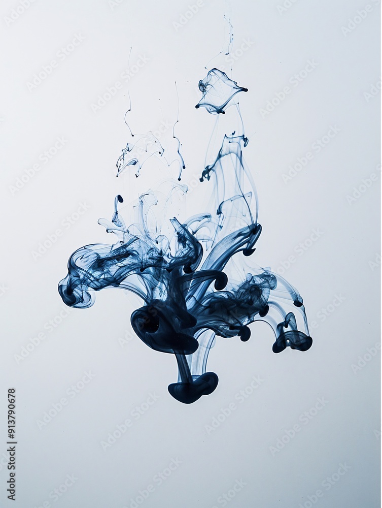 Poster ink spreading in water creating tree-like patterns, organic shapes, artistic and fluid. ,