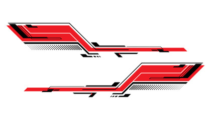 Car decals with red stripe and black line, wraps sticker design for sport or racing cars, sport news lower third banner