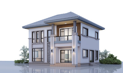 Architecture 3d rendering illustration of modern minimal house on white background