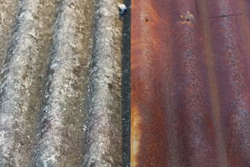 Rusty old wave asbestos and old wave zinc. These wave asbestos and wave zinc have come a long way, reflecting the changes that have occurred over time. With faded colors and stretched rust.