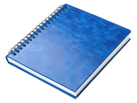 A vibrant blue spiral notebook on a white background, perfect for jotting down notes or creative ideas.
