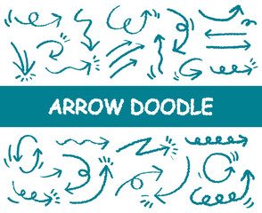 Set of hand drawn arrows with curvy lines. Chalked arrows and frames. Hand drawn black charcoal symbols for hand drawn diagrams. Freehand different curved arrows, swirls, crosses, circles. Hand drawn 