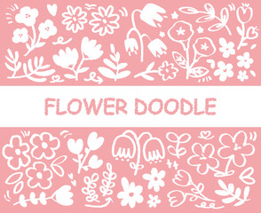 Collection of hand drawn colorful charcoal flower doodle. Pencil flowers, petal, leaf, nature. Trendy vintage abstract floral graphic collection, monochrome nature symbol of organic spring plant icon 