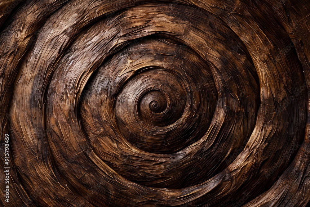 Poster close-up of a wooden spiral design, creating a mesmerizing abstract background