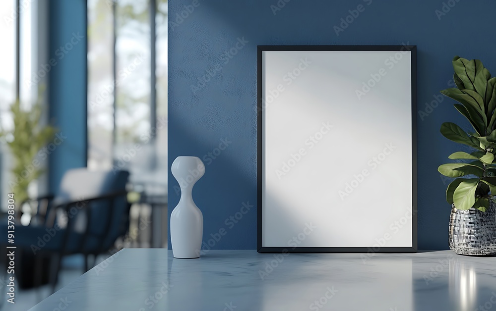 Poster closeup minimalist mockup frame on table in modern dining room