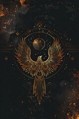 Enigmatic Celestial Insignia: A Dark Fantasy Emblem of Mystical Power on an Ethereal AMOLED Background with Intricate and Ornate Design, Exuding Deep Dreamlike Aesthetics