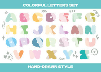 Cute alphabet vector set for school colorful letters set. Comic cartoon style cute alphabet letter for kids learning. Preschool, Hand drawn style ABC chart vector. Child, Student, Learn, Typography