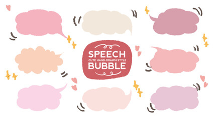 Collection of pink color cute dialog box. Hand drawn with crayon drawing memo sticker. Doodle style chat frame for text. Cartoon conversation balloon. Set of speech bubbles in flat for short message. 