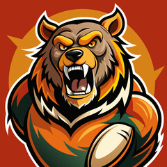 Fototapeta premium bear grizzly cartoon animal rugby mascot