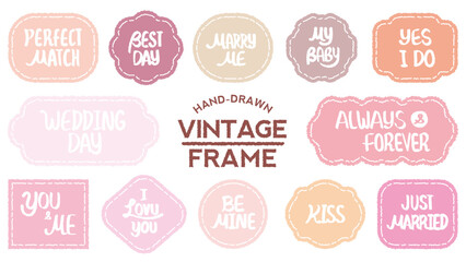 Set of valentine&rsquo;s Day speech bubbles.Chat frame for lovers.Doodle message or communication text box of romantic colorful word.Love,Sweetie,Miss,Valentine's day.Sticker of lover sweet message.Memo 