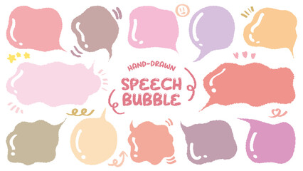 Set of hand drawn style cute memo sticker. Variety abstract shapes of pink speech bubble. Girl style frame with crayon draw. Chat box balloon cloud. Sweet retro label tag collection vector for text