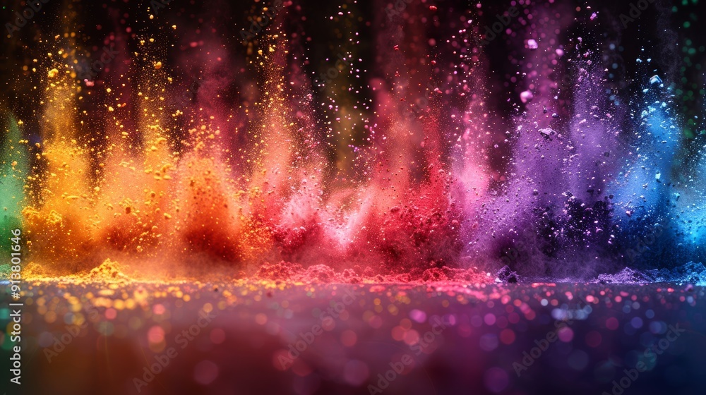 Poster Vibrant Colorful Splashes Create Enchanting Abstract Patterns in a Dark Background