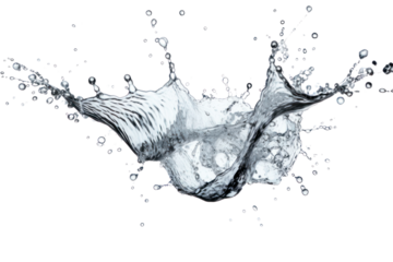 Splashing water and spraying water droplets, isolated on white background.